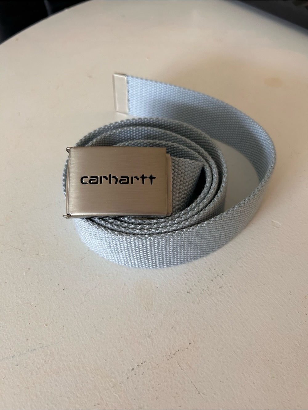 Carhartt Light Blue Canvas Belt with Brushed Metal Buckle
